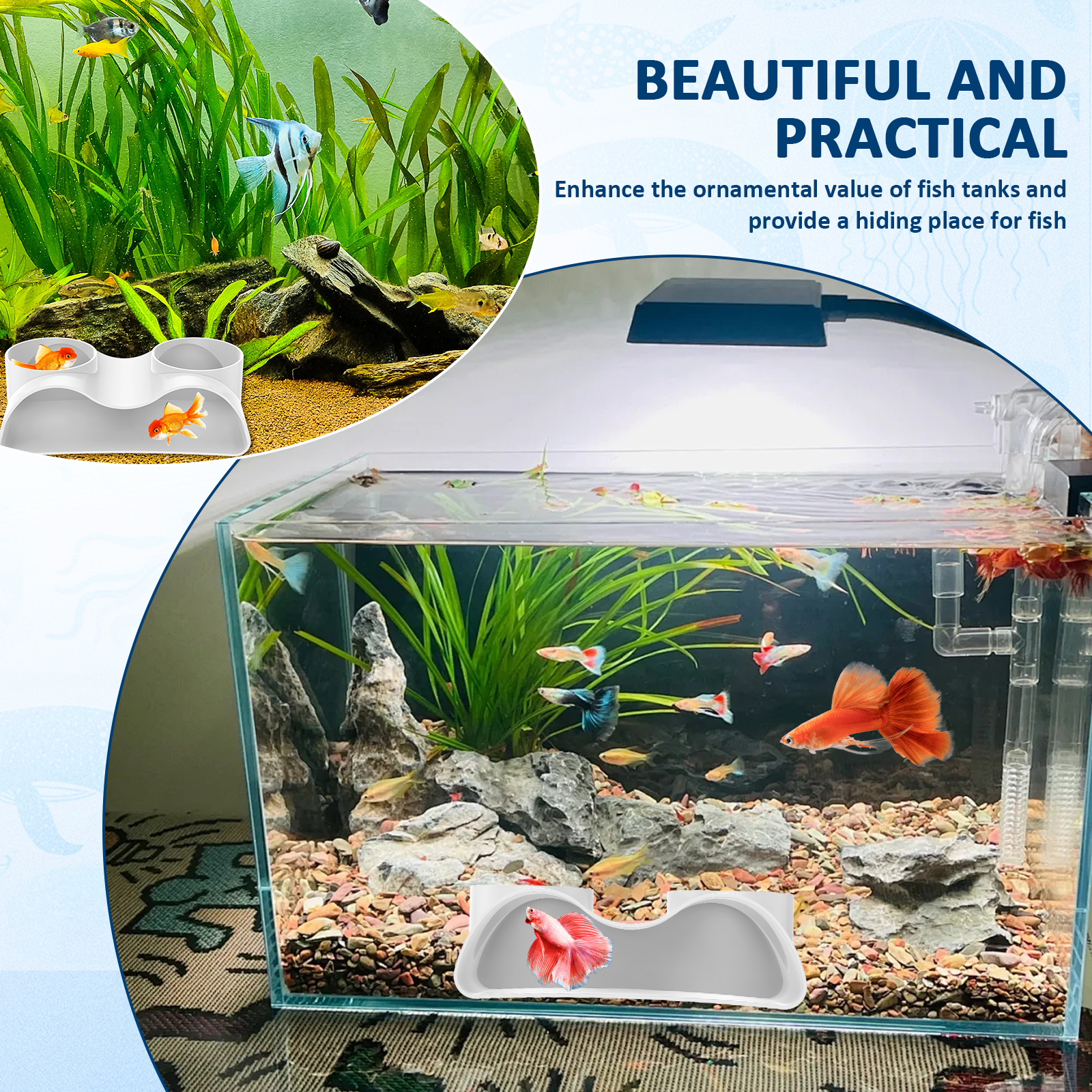 2 Stuks Aquarium Ondergrondse Tunnel Grot Dubbel Gat Aquarium Schuilplaats Grot Aquarium Vis Grind Tunnel Decoratie Voor Fokken