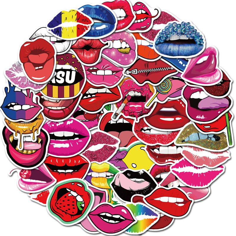 50pcs/lot Girl Sexy Lips Stickers Decor Laptop Wall Water Bottle Luggage Suitcase Guitar Waterproof PVC Sticker Decal