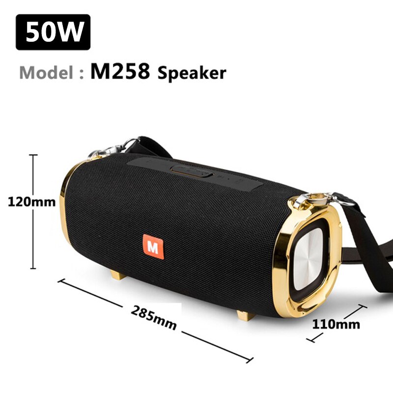 50W high-power portable bluetooth speaker sound column stereo wireless subwoofer music center, support FM radio TF aux USB: M258 Black