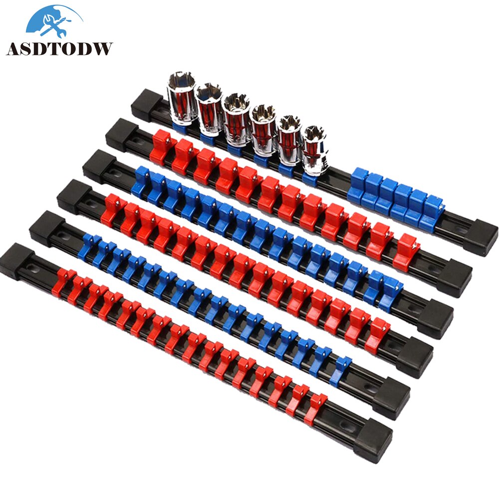 3/6PCS 1/4 3/8 1/2 Socket Wrench Holders Traight Plastic Universal Socket Organizer Rail Bracket Wall Holder Wrench Home Tools: 6pcs