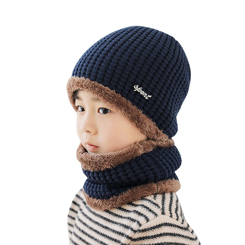 2Pcs Children baby boys hats+scarf sets Kids Patchwork Knitted wool keep Warm beanie caps fitted soft panama bonnet Winter A40