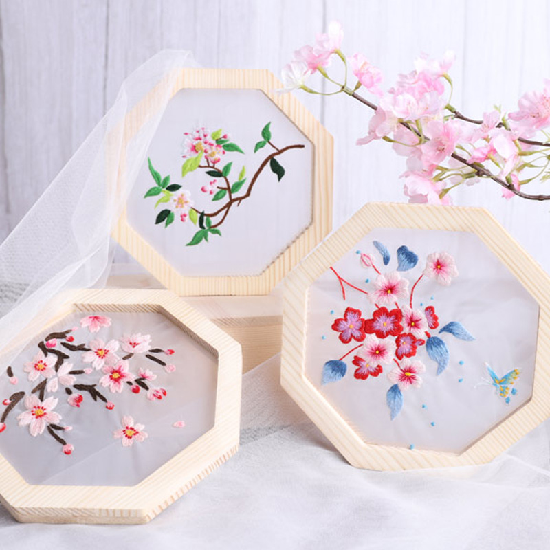 Chinese Bloemen Patronen Borduren kit met Houten Frame DIY Kruissteek Set Handgemaakte Craft Naaien Schilderen Materiaal Pakket