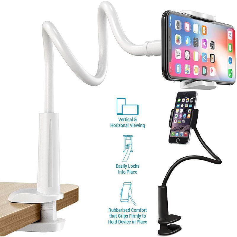 1pc Gooseneck Bed Phone Holder Stand 360°Rotation Adjustment With Spring-loaded Slip Lazy Flexible Mount Holder Bracket