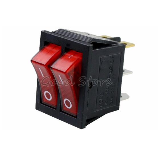 1PCS KCD8 6PIN 16A 250V 20A 125V Double Light Rocker Switch Waterproof ON-OFF: red