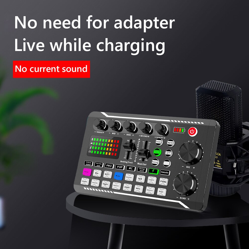 F998 Bluetooth-Compatible Sound Card Studio Record Phone Live Audio Mixer Colorful Multi-Function Live Singing Equipment