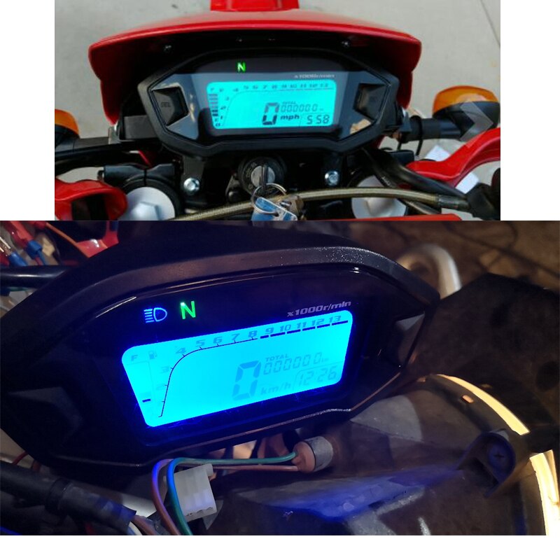 LCD Universal Motorcycle Speedometer Gauge Odometer 5 Gear 7 Backlight 11000 RPM 199 KMH MPH Motorcycle Tachometer