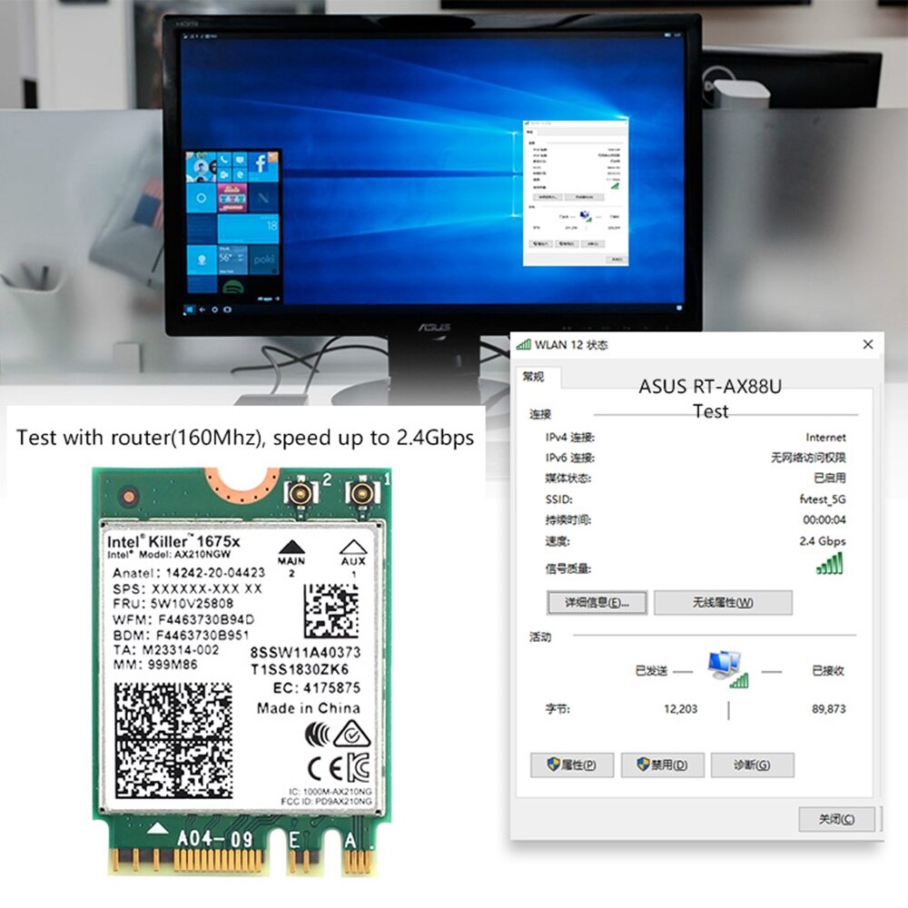 Killer – carte réseau sans fil 1675X WI-FI 6E, 5374M, Bluetooth 5.2, 802.11AX, AX210NGW, pour ordinateur portable Windows 10/Win11