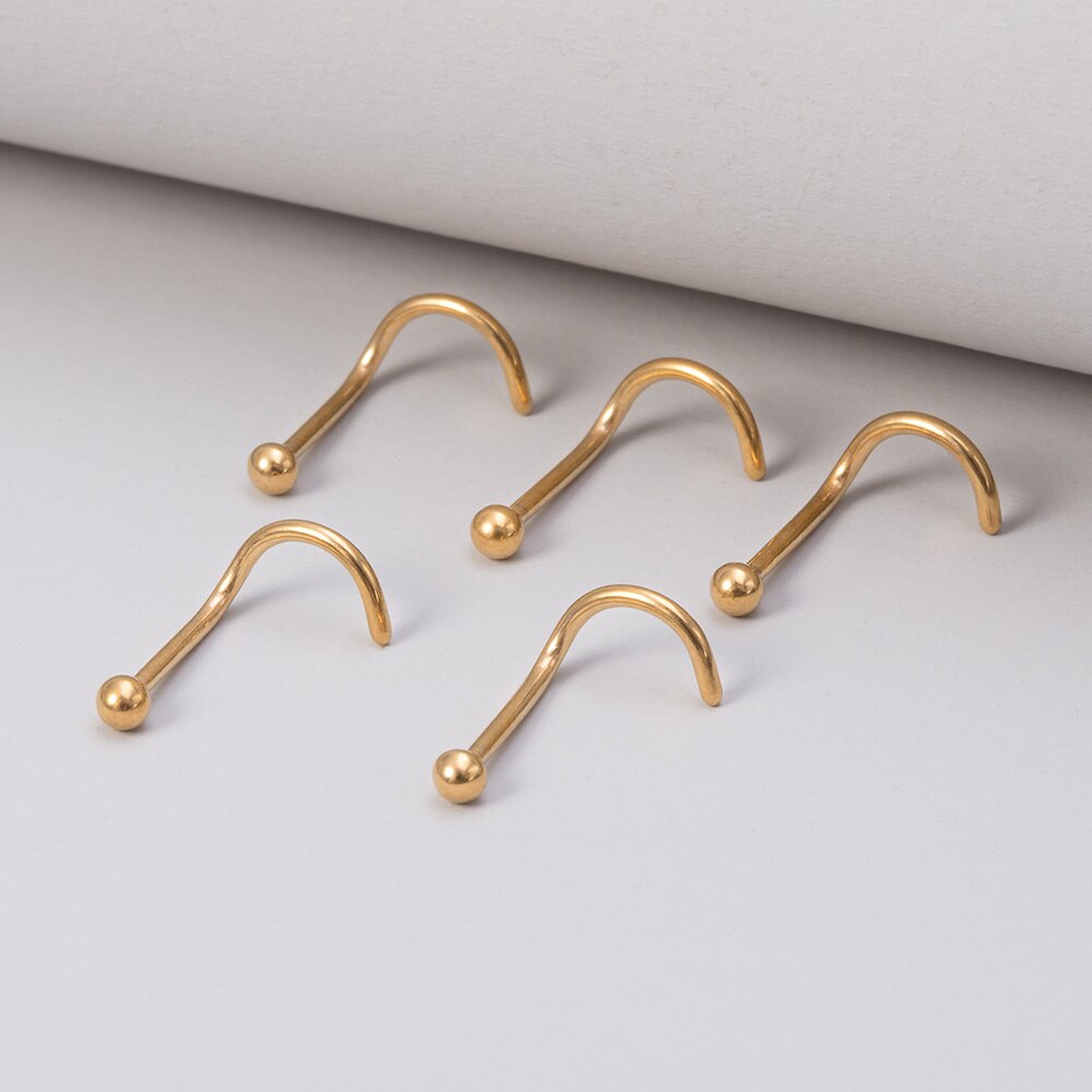 5 uds anillos de nariz para mujer 20G tornillo nariz Stud corazón Luna estrella bola Acero inoxidable narina Piercing tabique cartílago joyería: Color dorado