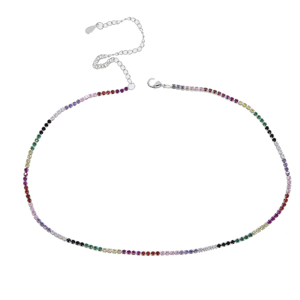 personality 2mm cz chocker necklace rainbow tennis chain colorful cz women collar link chain chic necklace jewelry 35+10cm