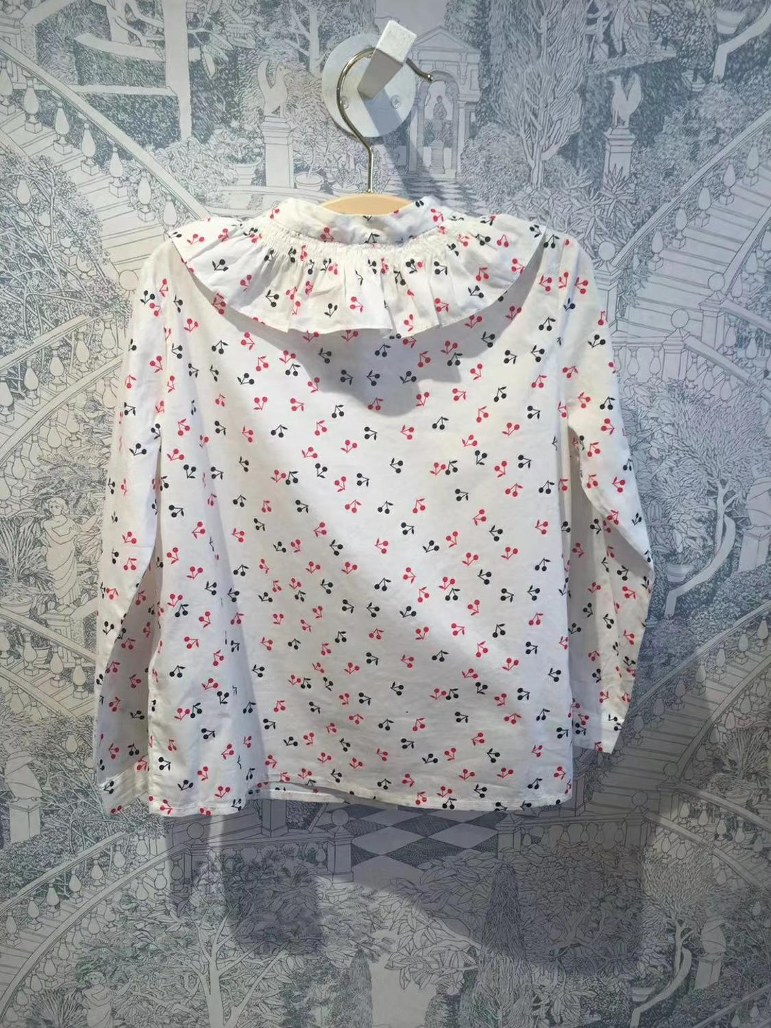 Baby shirt rood kersenpatroon wit kleur schattige kindermeisjes shirts lange mouwen meisjes tops