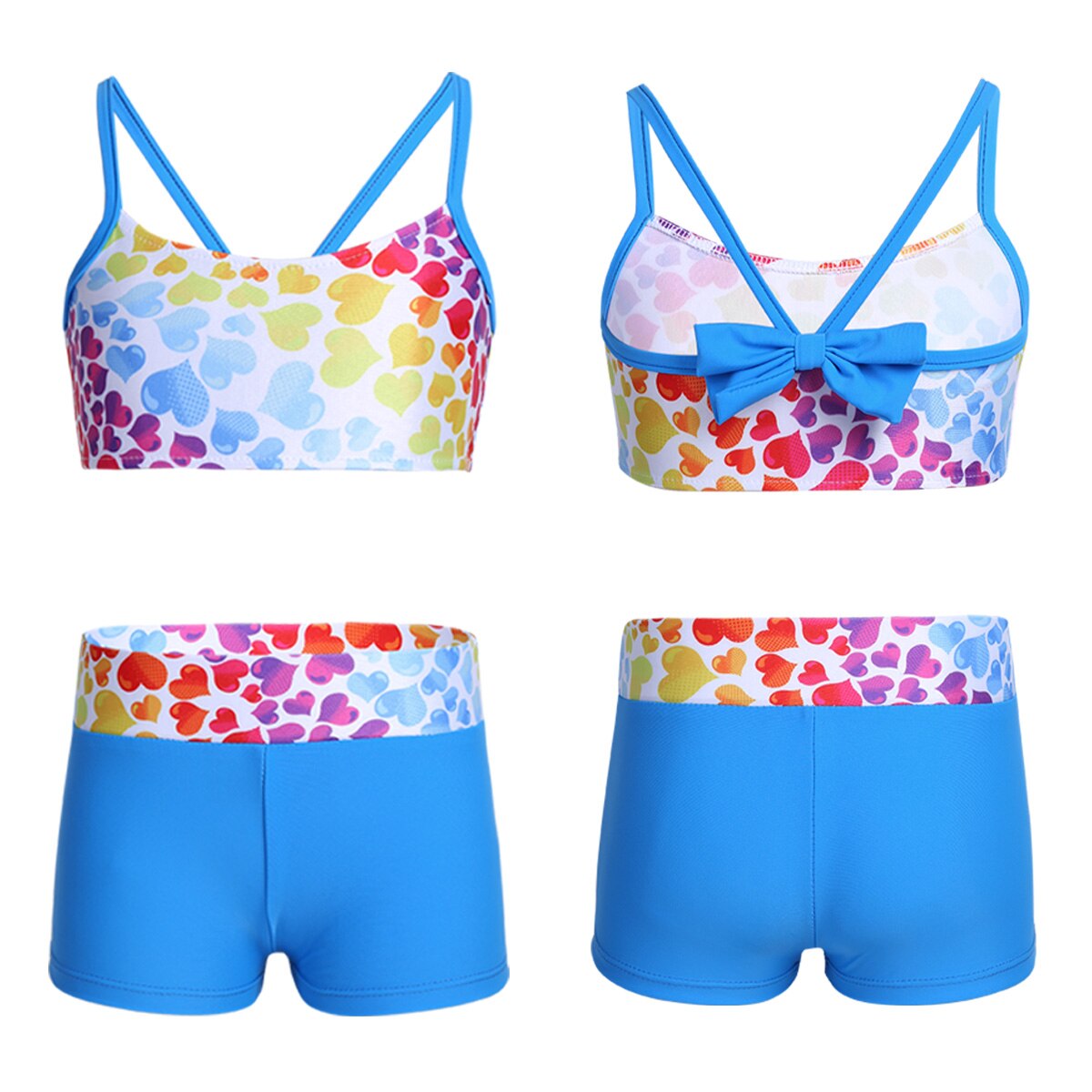 IIXPIN filles Ballet Costumes gymnastique justaucorps à pois Strappy haut soutien-gorge et Shorts Ballet danse exercice entraînement tenues: Sky Blue / 12