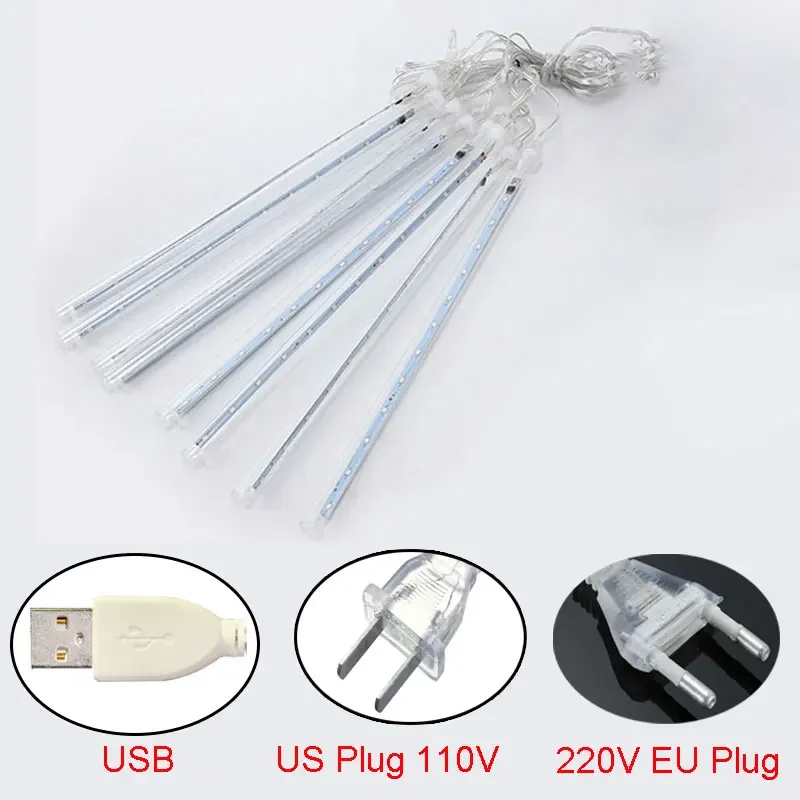Christmas Lights Outdoor Meteor Shower Lights 8 Tubes Snow Falling Rain Cascading Icicle Lights for Tree Garden Decorations