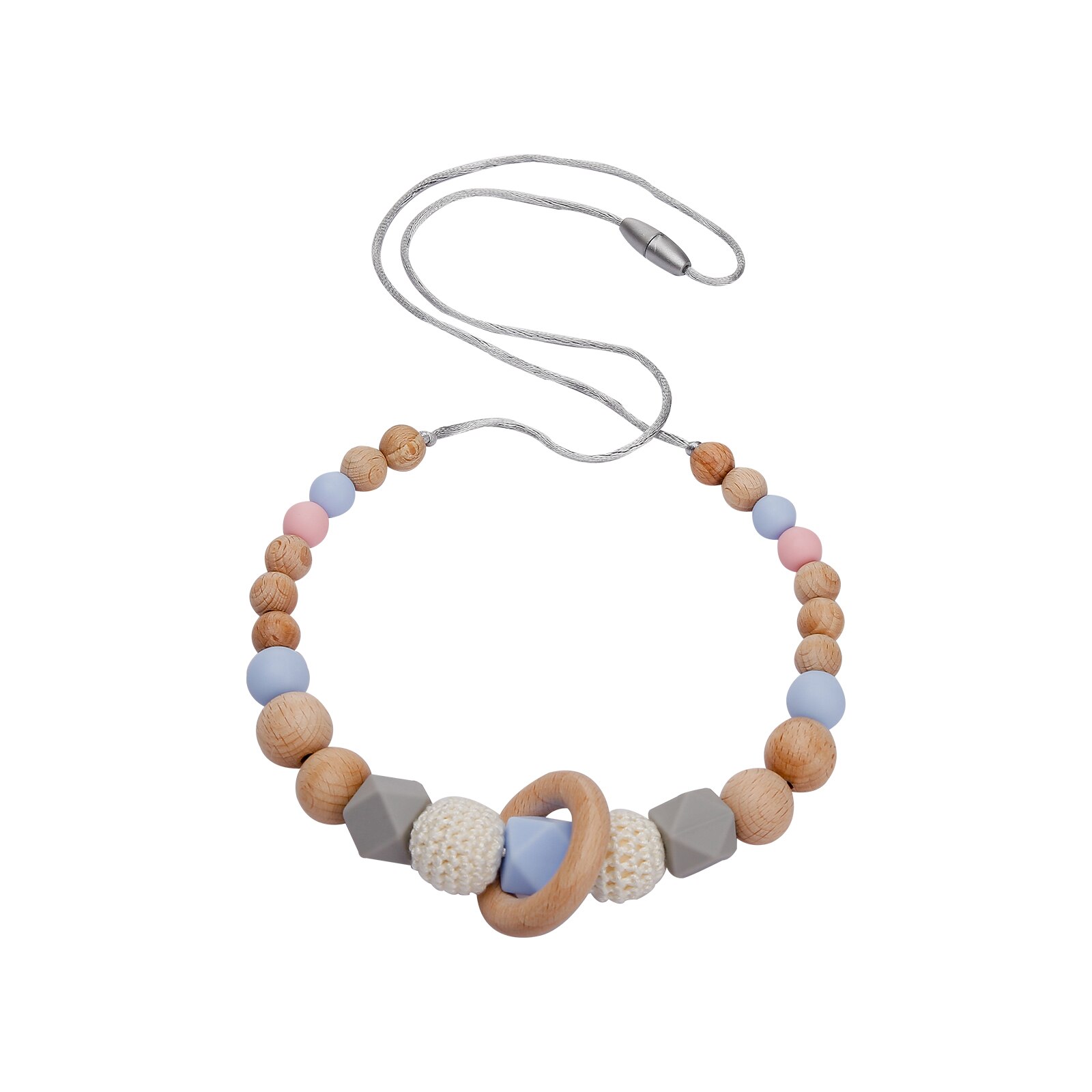 1 Pcs Food Grade Silicone Baby Bijtring Ketting Beuken Houten 40Mm Siliconen Kralen Lange Ketting Verpleging Speelgoed Training Baby chew Toy: 1