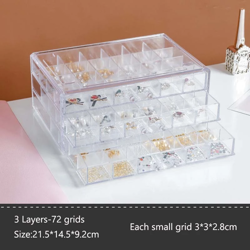 Caja de almacenamiento con compartimento para decoración de uñas, 72/79/120 rejillas, organizador acrílico transparente para cuentas, accesorios de manicura DIY: Negro