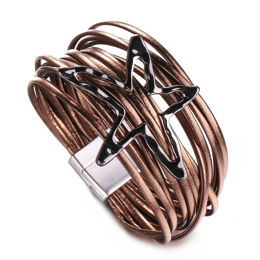 Flashbuy Star Leather Bracelet for Women Simple Multi-layer Charms Magnetic Bangles Jewelry