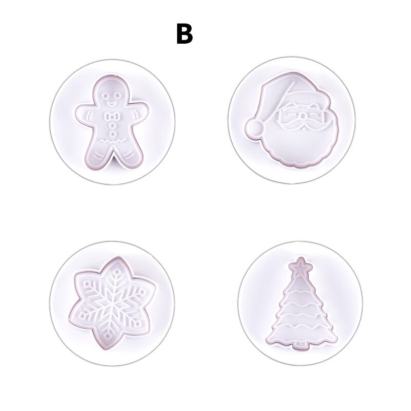 4 stuks kerst 3d koekjes taart zuiger uitsteker bakvorm koekjes stempel biscuit diy mal fondant taart decoratie gereedschap: 4 stuks b