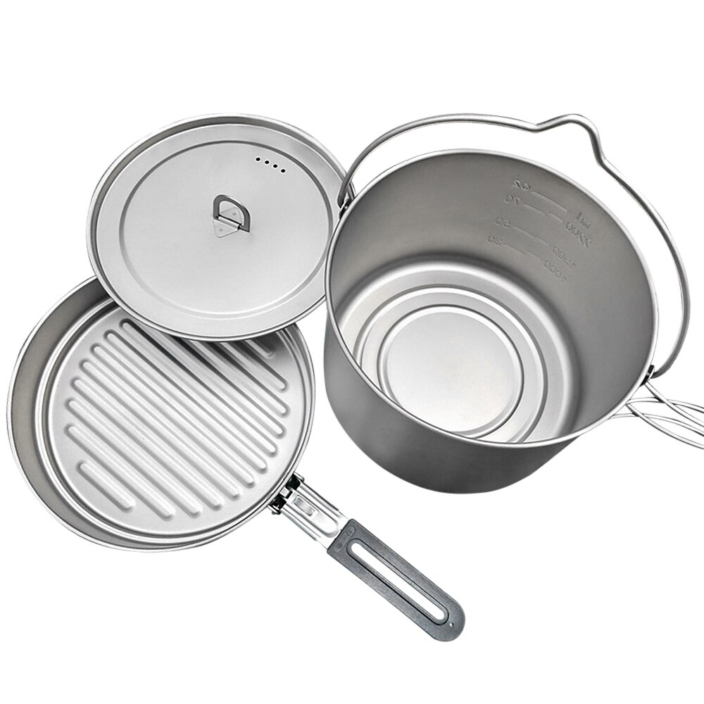 Lixada Vouwen Titanium Pannenset 2.8L Opknoping Pot 1.1L Pan Voor Outdoor Wandelen Picknick Koken Camping Apparatuur Servies