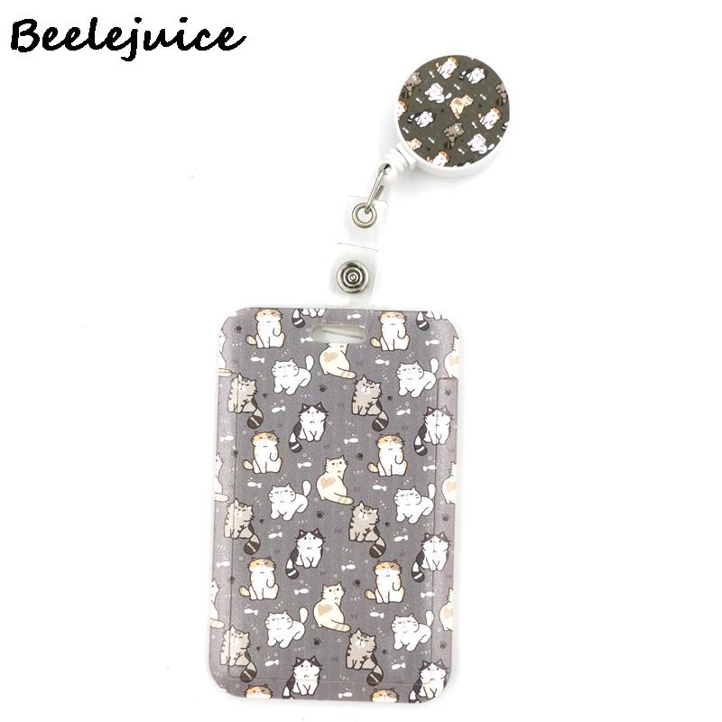 Grey Lovely Cute Cats Cute Card Cover Clip Lanyard Retractable Student Nurse Badge Clip Cartoon ID Card Badge Holder accessories: 3