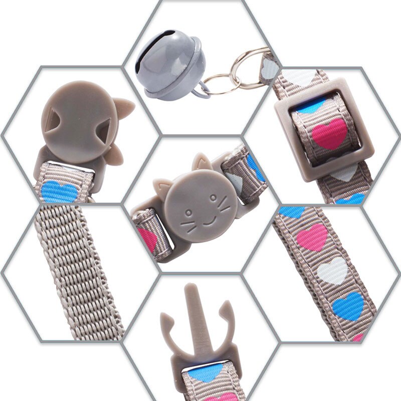 Söta sällskapsdjur halsband hjärta tryck valp justerbar polyester halsband härlig med klockor tryck katt hund halsband krage leverans