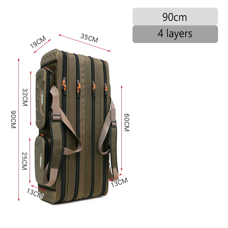 80Cm/90Cm/100Cm/120Cm Hengel Zakken Waterdicht 3/4 Layer Vissen Reel Opslag case Gear Kunstaas Tas Grote Capaciteit Rugzak: 4 Layer 90cm
