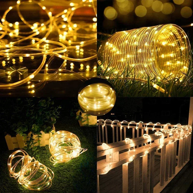 Solar Rope Lights Waterproof LED Light Rope Solar String Lights Outdoor for Patio Pool Landscape Christmas Tree Decorations
