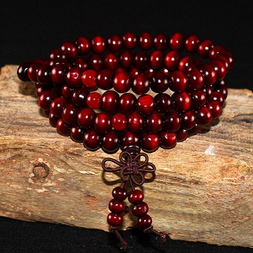 108 Beads 8mm Natural Sandalwood Buddhist Buddha Meditation Beads Bracelet For Women Men Prayer Bead Rosary Hanging Decoration: deep red