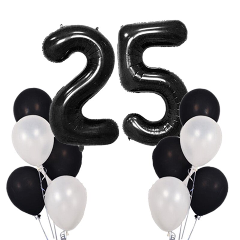 12pcs/lot 40inch Black Number 30 Digit Balloons Foil Helium Balloon 30th Years Old Birthday Party Inflatable 10" Latex Globos: 25