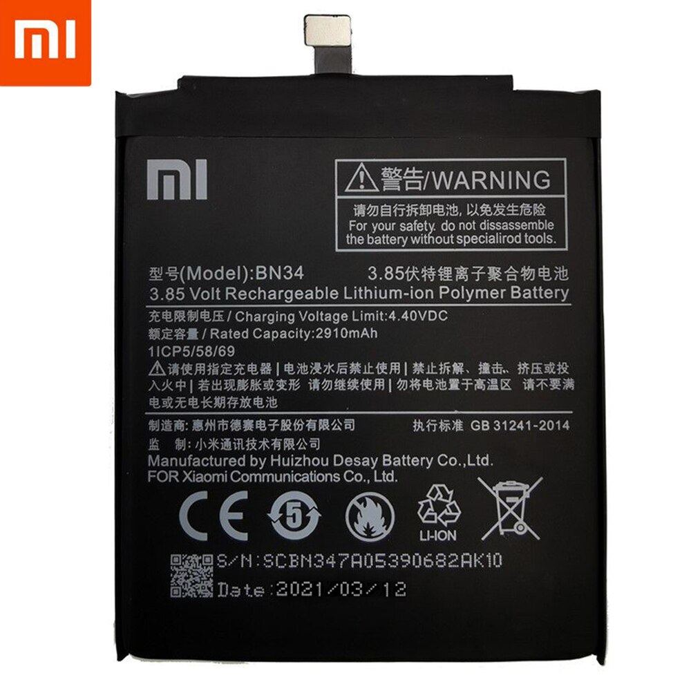 Batería de polímero de litio de repuesto para Xiaomi Redmi 5A, BM35, BM36, BM37, BM38, BN34, 5,0 &quot;, Mi 4C, 5C, 4S Plus, Mi4C, Mi5S, Mi5C