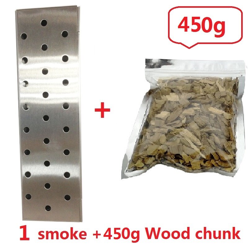 13.75''35cm Large V-Shape Gas Grill BBQ Smoker Box Long Stainless steel Cold Smoker Flavor Wood Chips Grill Tool BBQ Accessories: 1 Smoker 450g Chip