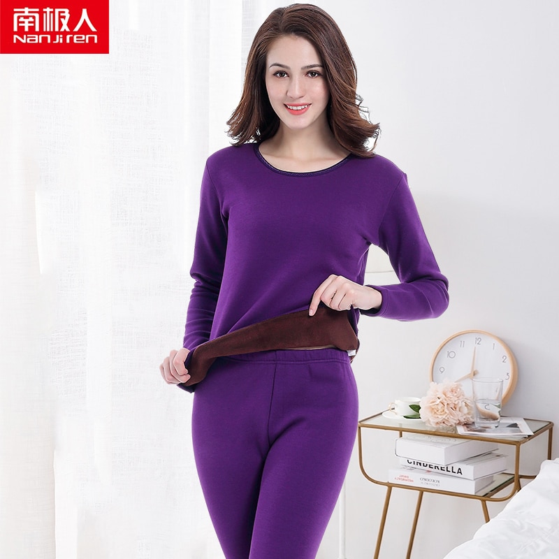 NANJIREN Women Thermal Underwear Sets Cotton Black thick Underwear Casual Long Johns Sets Female Solid Color Thermal Pajamas