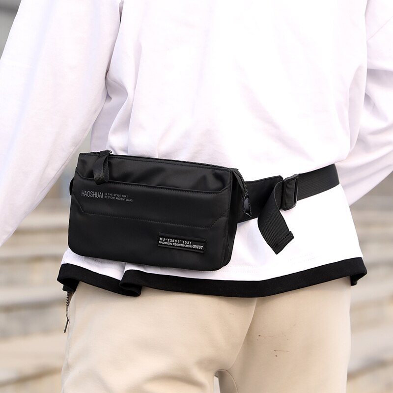 Pochete de nylon à prova d'água com 4 bolsos, bolsa de cintura masculina, simples, resistente a desgaste, preta para mulheres, pochete de celular
