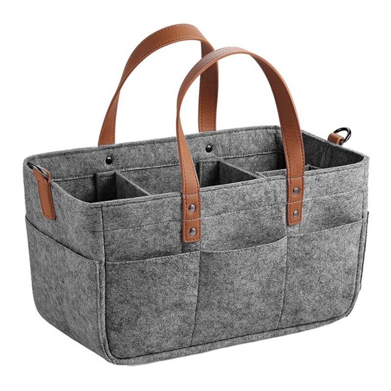 Gray Felt Stroller Bag Diaper Caddy Organizer Cup Holder Shower Basket Portable Nursery Storage Bin Car Storage Tote Bag For Toy: Gray-CM095A
