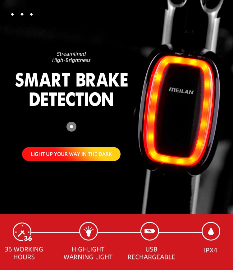 MEILAN X6 Smart Bicycle Rear Light Auto Start / Stop Brake Sensing IPx5 Waterproof Cycling Taillight LED Lights