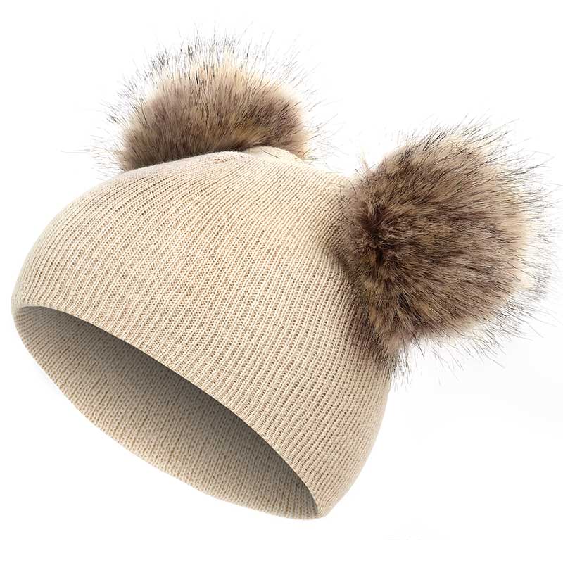 Winter Wool Hat Knit Beanie Fur Pom Pom Hat Baby Boys Girls Cap 1-3Y Children Hat Toddler Kids Baby Warm: Beige