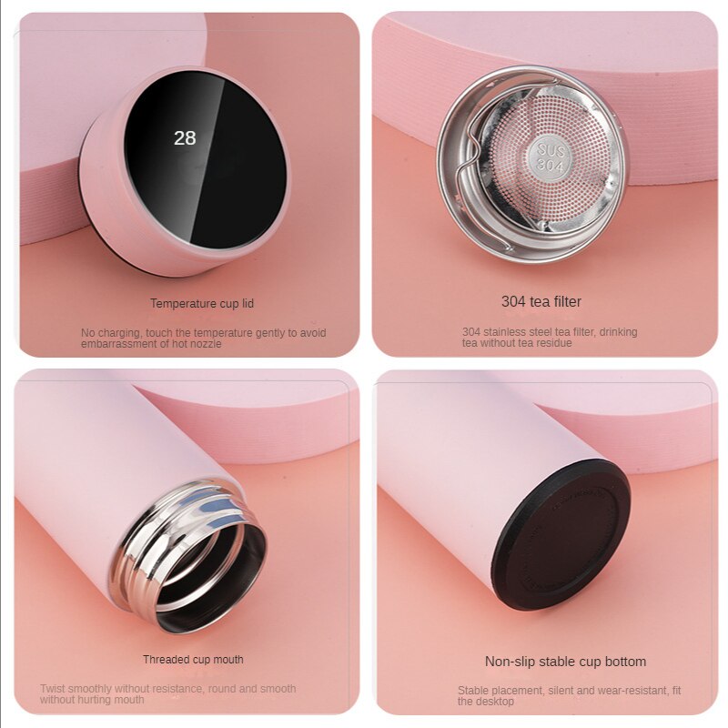 Insulation Cup Intelligent Temperature Measurement Water Cup Vacuum 304 Stainless Steel Cup Temperature Display Couple Cup