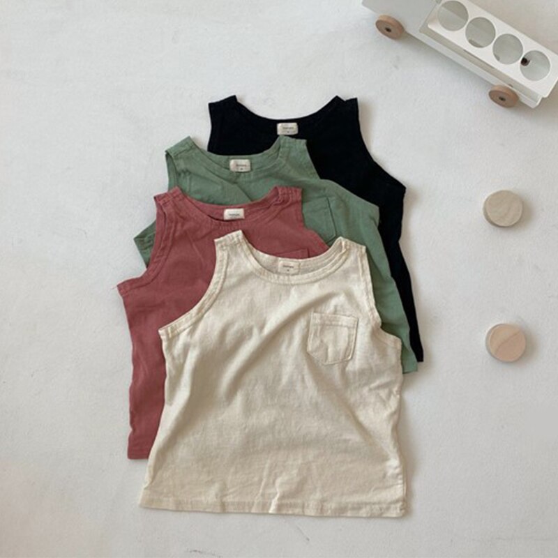 Zomer Kindje Puur Katoen Vest Baby Jongens Meisjes Eenvoudige Ademend Mouwloos T-shirt Kids Tops