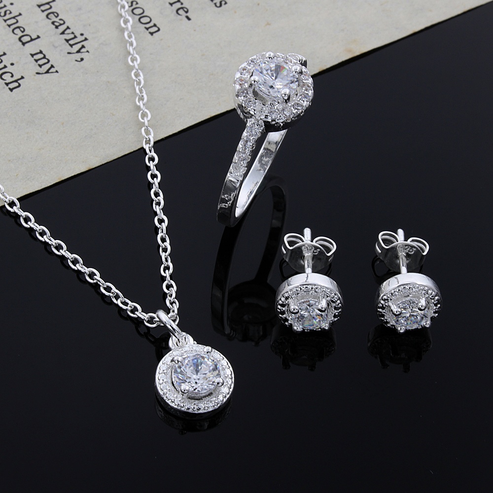 Collar con colgante de cristal de Plata de Ley 925 para mujer, pendiente, anillo para mujer, accesorios de boda para de , conjunto de joyería de