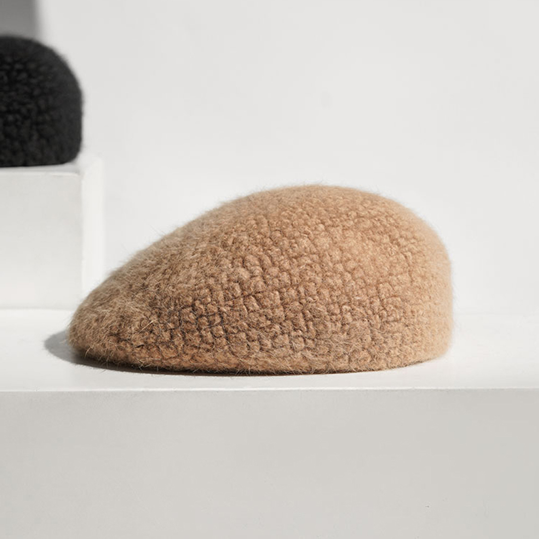 Luna&amp;Dolphin Women Fine Wool Hairy Berets Pumpkin Peacock Blue Knitting Artist Cap Winter Warm Mocha Painter Beanie Hat