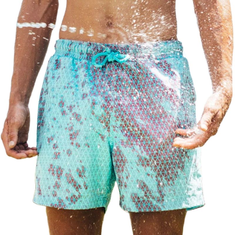 Gli uomini di Colore Che Cambia Costume Da Bagno Scolorimento Acqua Rombo Plaid Spiaggia Shorts M68D