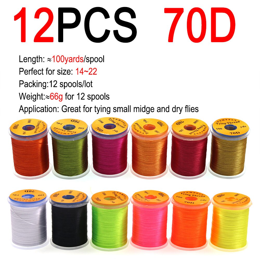 Vampfly C-Clamp Fly Tying Vise Hardened Steel Jaws 70D Fly Tying Thread Fly Tying Tool Kit-Bobbin Holder/Threader Whip Finisher: 12pcs 70D