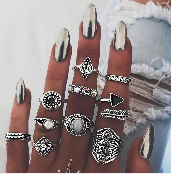 Blad Steen Midi Ring Sets Vintage Crystal Opal Knuckle Ringen voor Vrouwen Anillos Mujer Sieraden 10 stks/partij