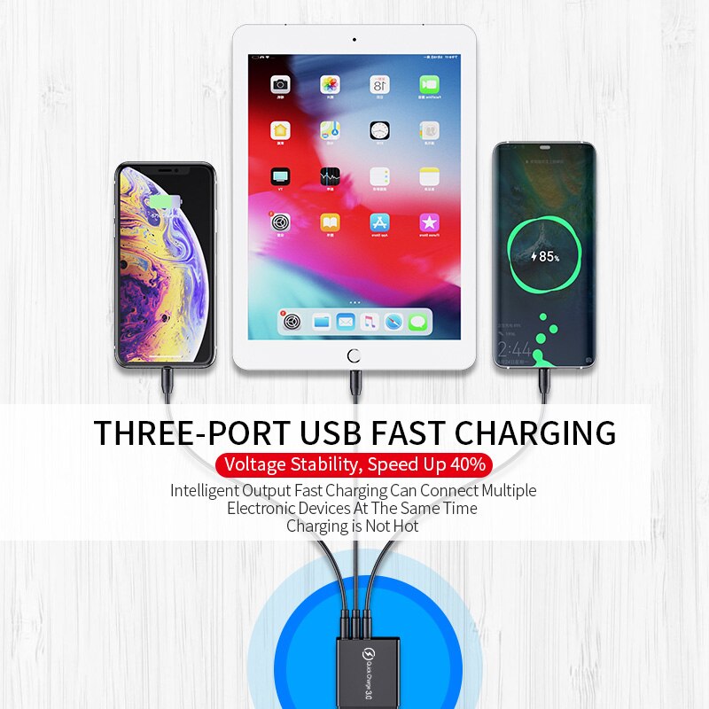 Elough 3 porty USB szybka ładowarka 30W 5V/3A LED cyfrowy wyświetlacz telefon komórkowy szybka ładowarka ładowarki do telefonów komórkowych uniwersalna ładowarka do iPhone Xiaomi Poco x3 ładowarka ścienna