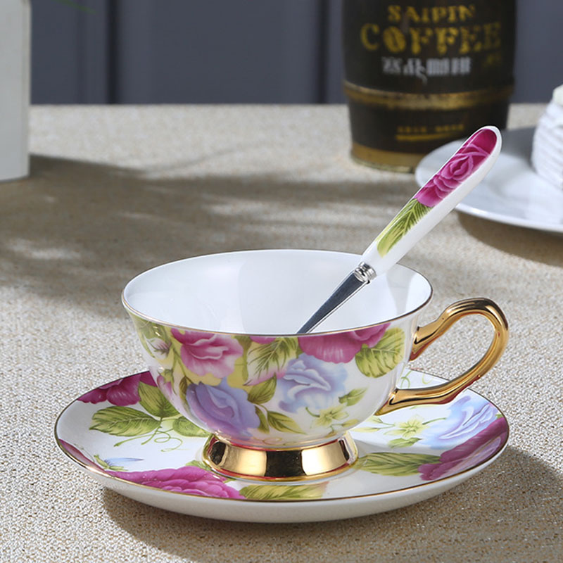 Gllead engelsk stil bone china tekopsæt keramiske kaffekopper underkop og ske europæisk eftermiddagste tekop porcelæn: Stil g
