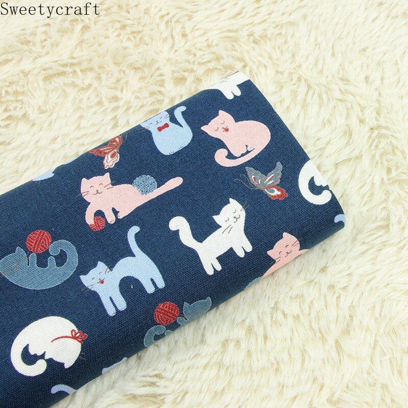 Tela de algodón de 100% gruesa de 110x45cm por yarda, tela estampada con Gato de dibujos animados para manualidades, tela de retales de costura hecha a mano, decoración bordada con aguja