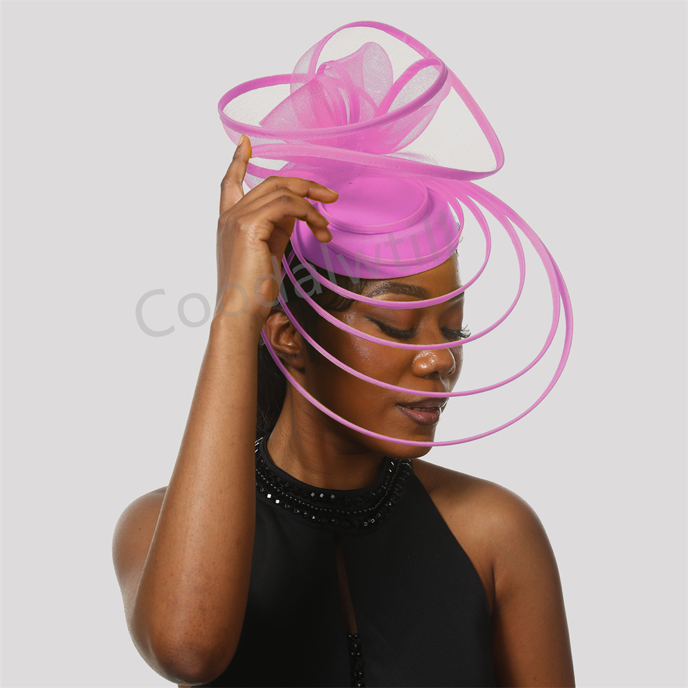 Kirche Fascinator Hütte Hochzeit Gittergewebe Kopfschmuck Frauen Party Bankett Chapeau Deckel Stirnband Damen Party Tee königlich Ascot Bunker Kappen: Rosa