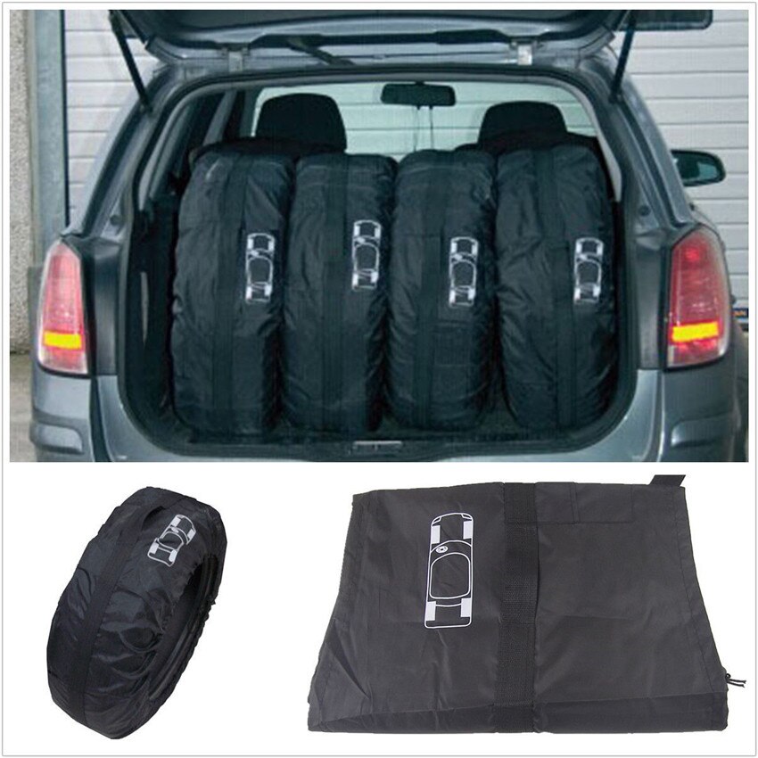 4 stk sort nylon bil afhentning suv sæsonbestemt dæk reservehjul dæk dækopbevaringsbeskyttelsesdæksel bærepose 13 " -16 "