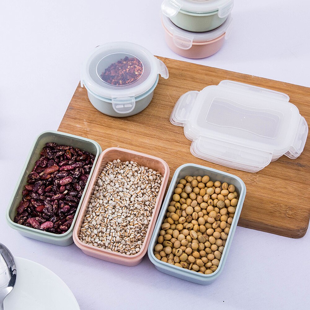 Mini matboks kjøleskap forseglet crisper boks rund firkantet plast korn sortering beholder lufttett forseglet lunsjboks
