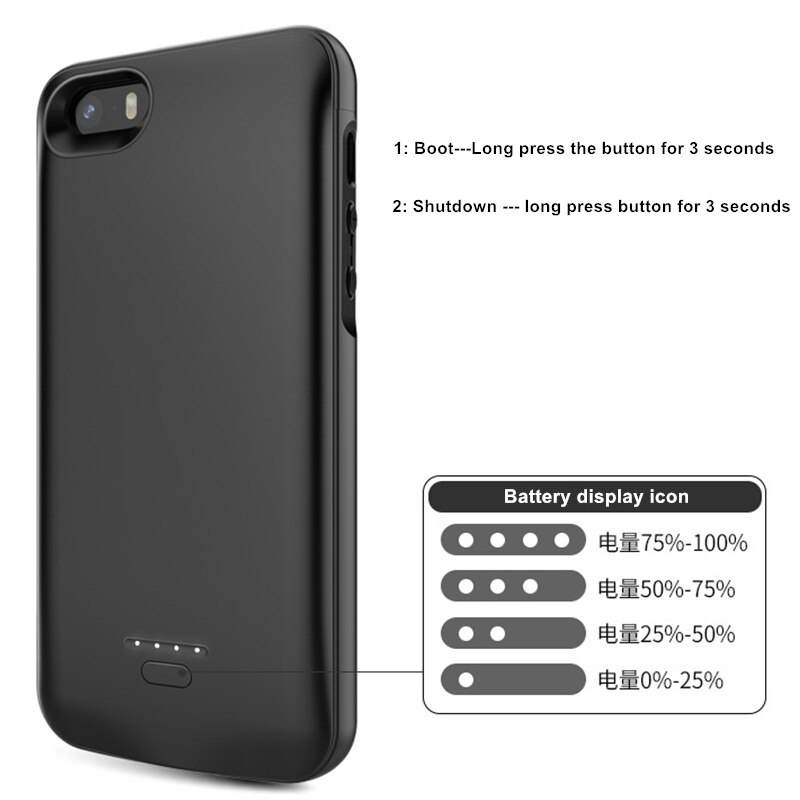 For iPhone 5 5S SE 5SE Battery Case 4000mAh Powerbank Case For iPhone SE 5SE 5 5S Power Bank Charging Battery Charger Case