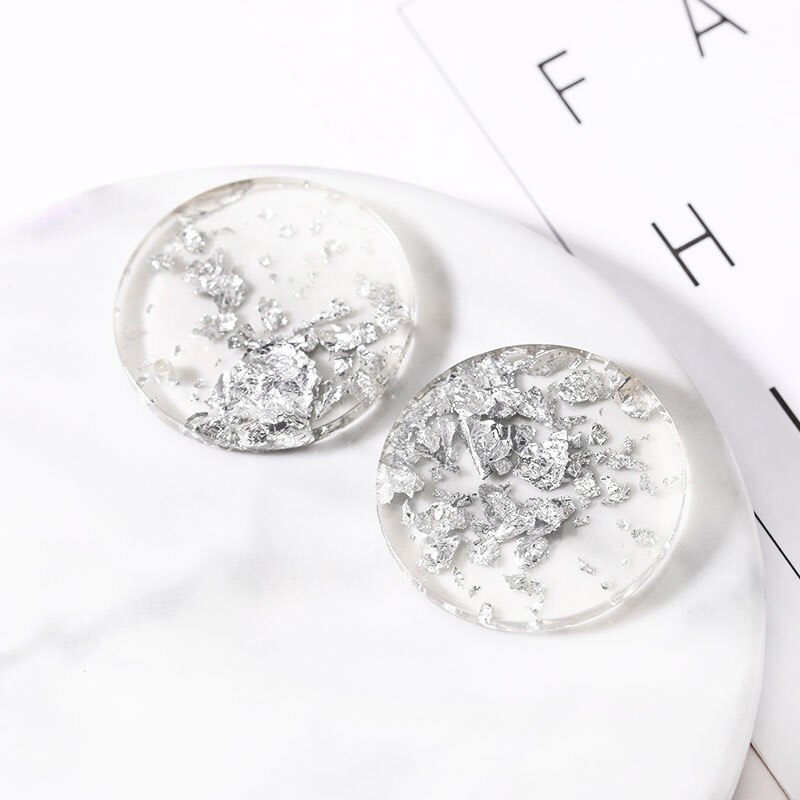 5pz 24/28 millimetri Foglia Oro Rotondo Della Resina Pendenti e Ciondoli per Risultati dell'orecchino Trasparente dell'annata Ciondola Gli Orecchini Gioielli Fai Da Te accessori F188: argento 24MM