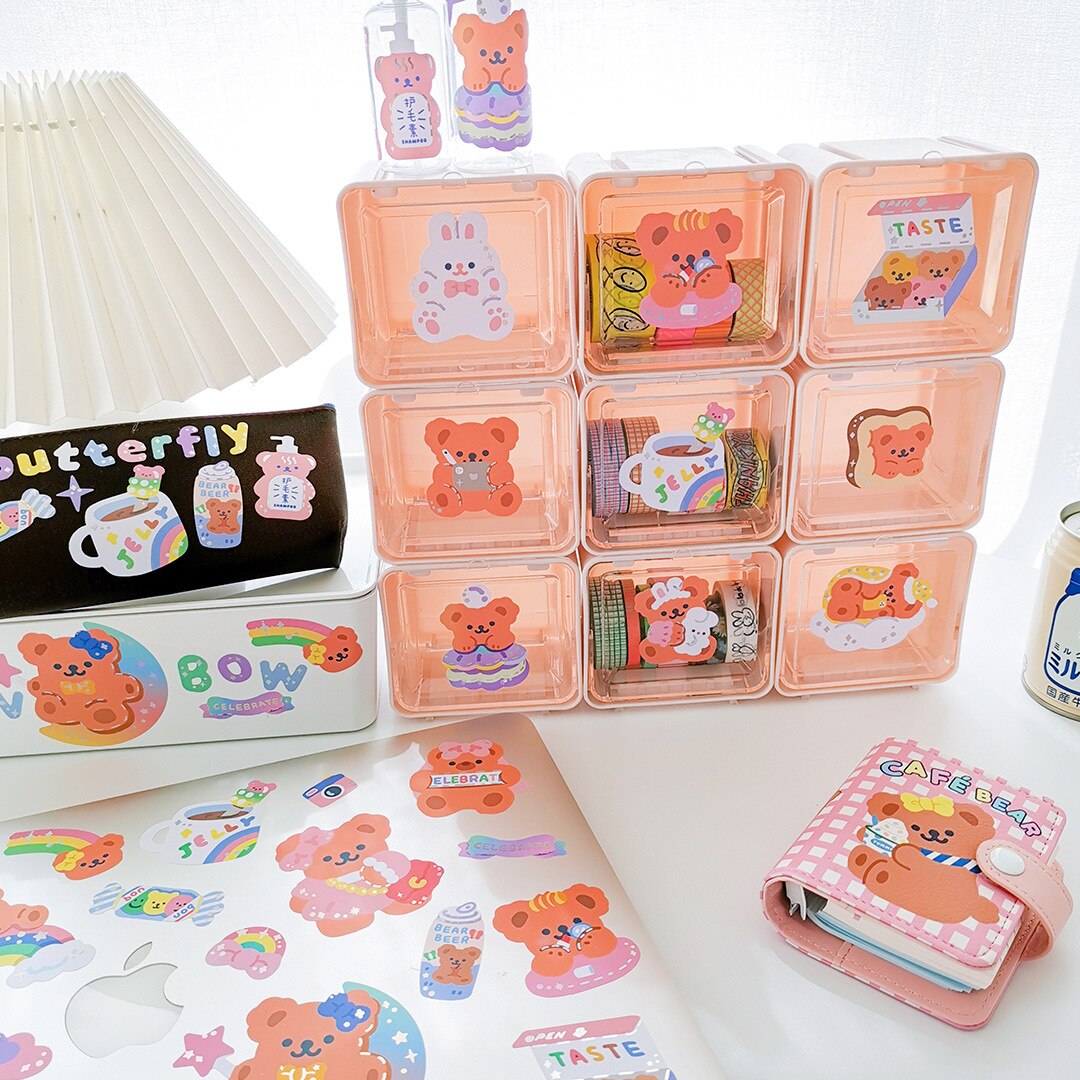 Mohamm 1Pc Milkjoy Series Korean Style Glittery Bear Stickers Decoration Scrapbooking Paper Stationary